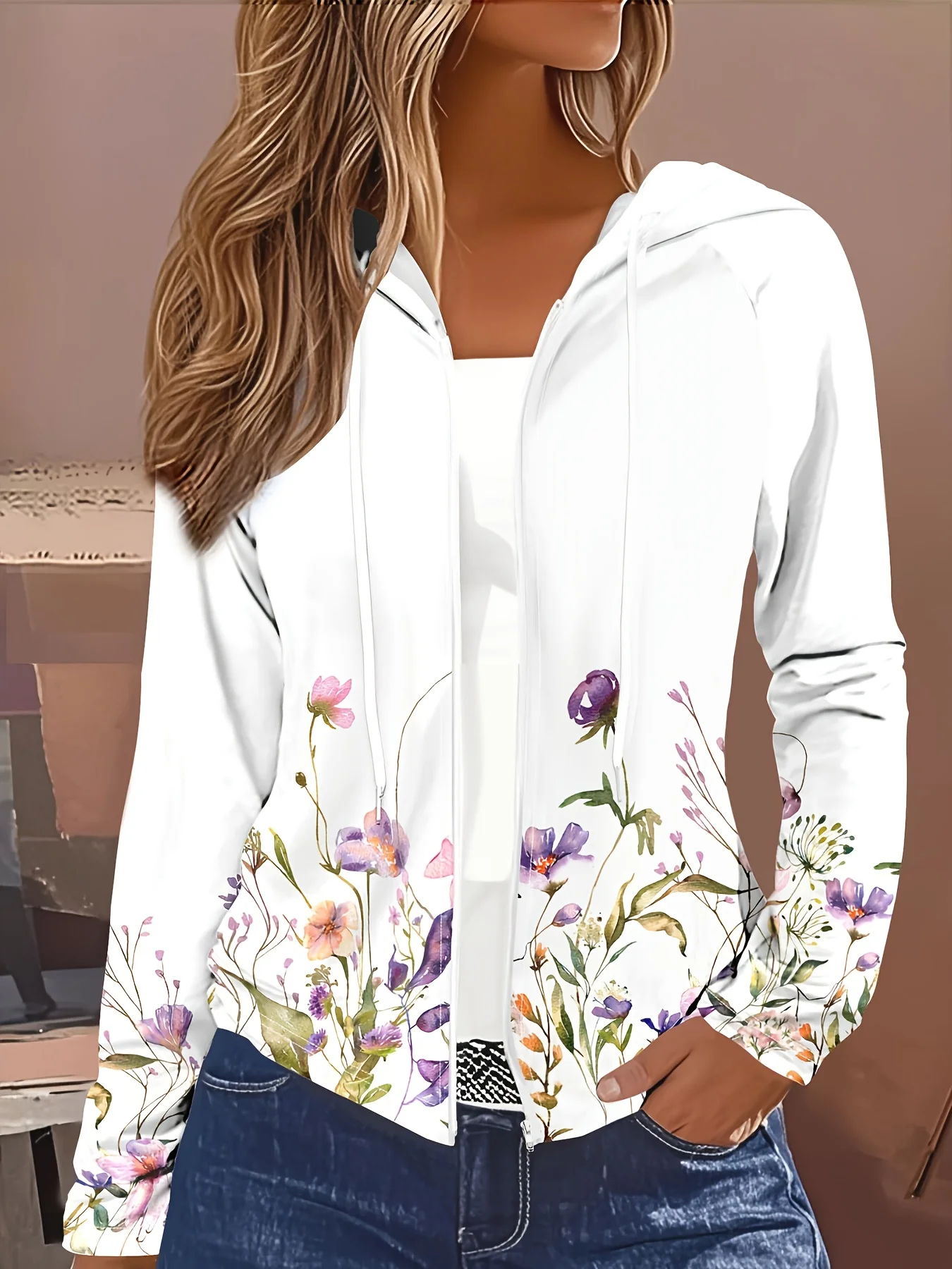Printed Design spring and autumn styles casual style Floral Pattern With Purple And Pink Flowers hooded jacket
Printed Design spring and autumn styles casual style Floral Pattern With Purple And Pink Flowers hooded jacket