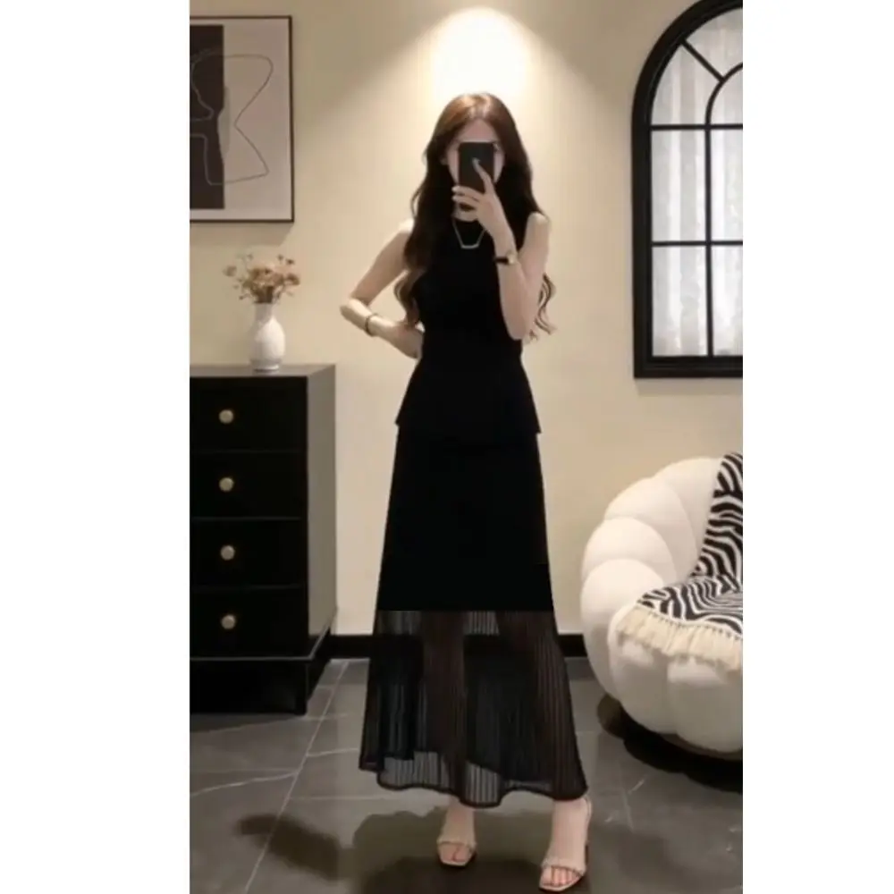 Elegant Slimming Summer Outfit 2026 High Waist Midi Skirt Two-Piece Set Women's Fashion Sleeveless Bodycon Top Polyester Fiber
Elegant Slimming Summer Outfit 2026 High Waist Midi Skirt Two-Piece Set Women's Fashion Sleeveless Bodycon Top Polyester Fiber