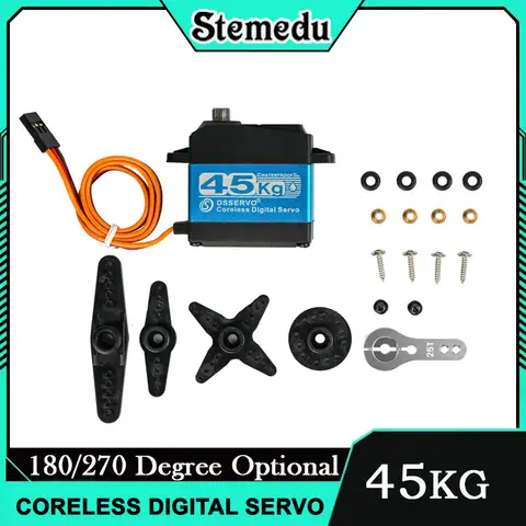 Servo digital coreless de 45kg.cm 7.4V IP66 impermeável 180 ° /270 °   Engrenagem de metal programável com braço 25T para Baja/Robotica 1:8