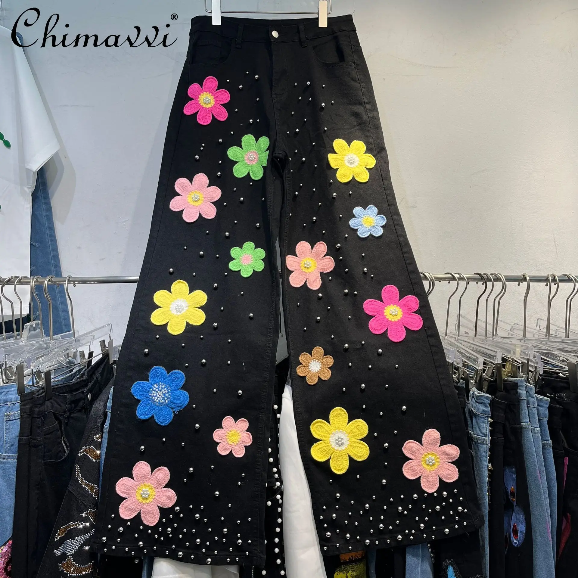 Heavy Bead Color Flower Decoration Straight Jeans Women's 2025 Summer New Fashion High Waist Skinny High Street Wide Leg Pants
Heavy Bead Color Flower Decoration Straight Jeans Women's 2025 Summer New Fashion High Waist Skinny High Street Wide Leg Pants
