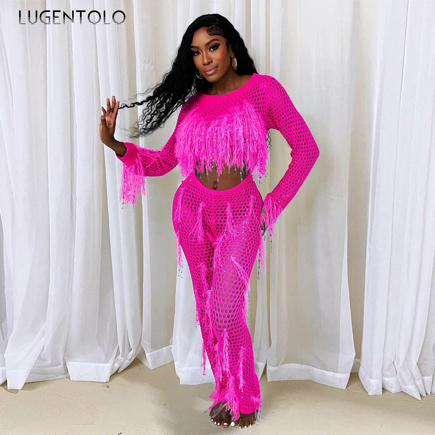 women sexy Tassel Jumpsuits Hollow Out Knit Crop Top And Matching Set lady new fashion Jumpsuit Beach Outfit Tracksuit Cloth
women sexy Tassel Jumpsuits Hollow Out Knit Crop Top And Matching Set lady new fashion Jumpsuit Beach Outfit Tracksuit Cloth