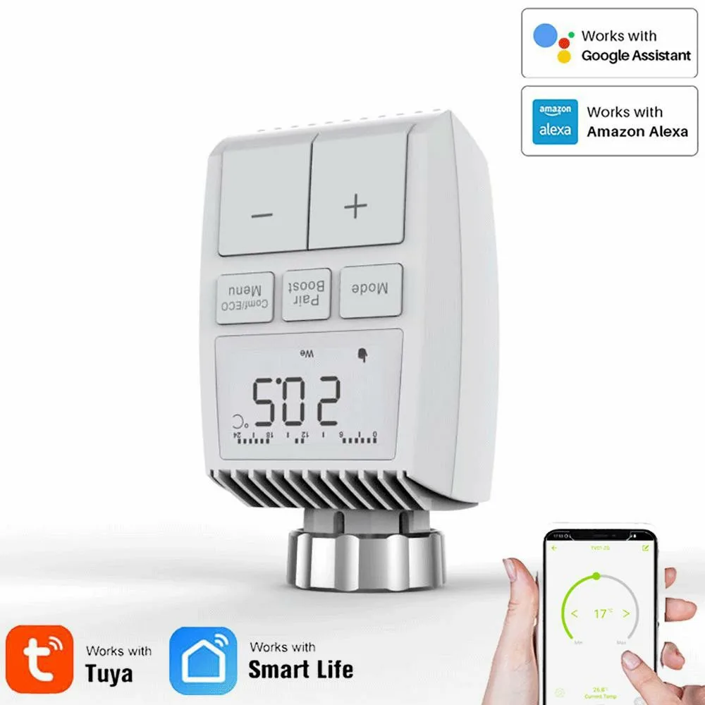 Tuya ZigBee термостат Умный домашний радиатор привод TRV программируемый термостатический регулятор температуры клапан голоса для Alexa
Tuya ZigBee термостат Умный домашний радиатор привод TRV программируемый термостатический регулятор температуры клапан голоса для Alexa
