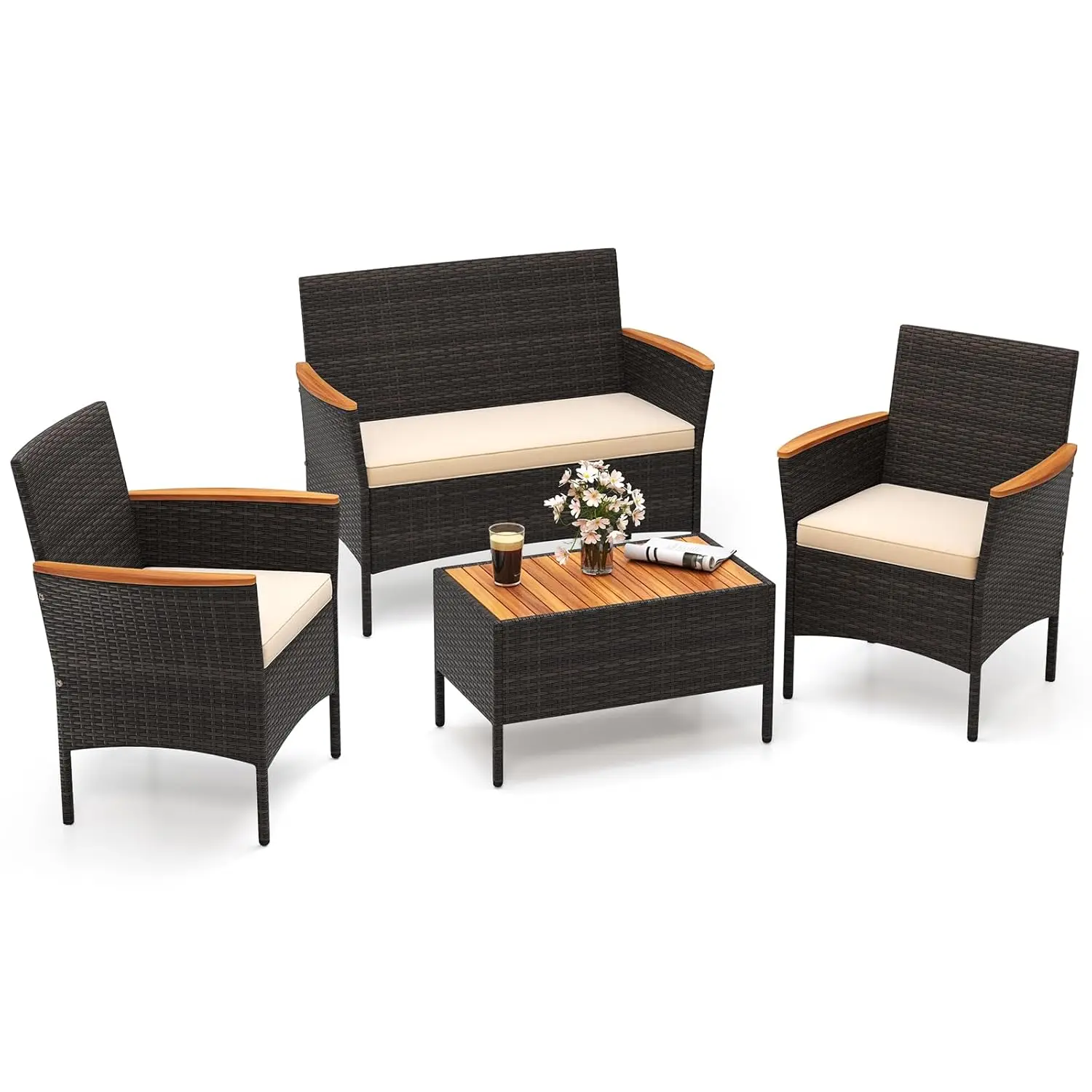4pc Wicker Patio Sofa Set Rattan Chair Loveseat Coffee Table Acacia Wood Armrest Cushion Backyard Poolside,Custom
4pc Wicker Patio Sofa Set Rattan Chair Loveseat Coffee Table Acacia Wood Armrest Cushion Backyard Poolside,Custom