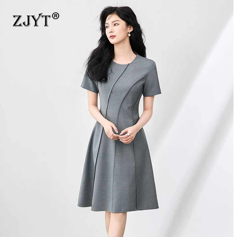 ZJYT Summer Elegant Solid Grey Simple Office Dress Women Designer O Neck Short Sleeve Aline Knee Length Casual Daily Wear 2025
ZJYT Summer Elegant Solid Grey Simple Office Dress Women Designer O Neck Short Sleeve Aline Knee Length Casual Daily Wear 2025