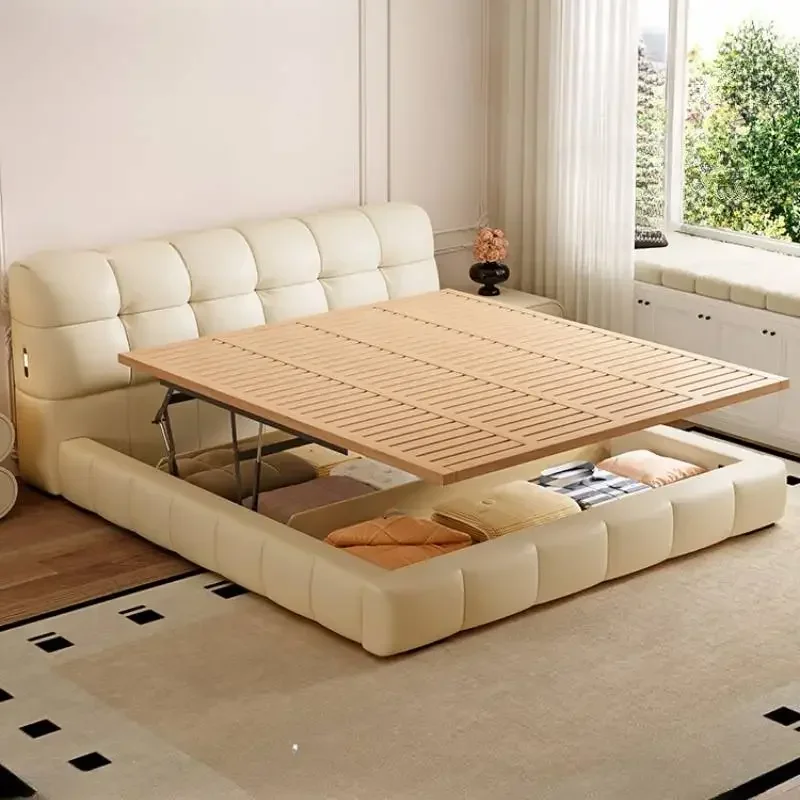 Скандинавская современная двуспальная кровать для хранения вещей, элегантная светлая роскошная кожаная кровать принцессы, лофт-вилла, Cama, супружеская мебель для дома 
Скандинавская современная двуспальная кровать для хранения вещей, элегантная светлая роскошная кожаная кровать принцессы, лофт-вилла, Cama, супружеская мебель для дома