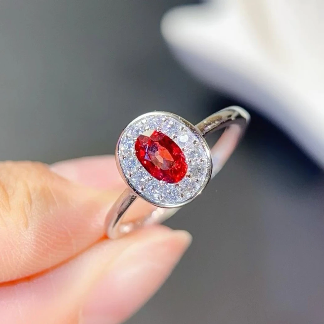 925 Silver Treated Natural Red Sapphire Ring, 4x6mm Oval Cut Gemstone Halo Design Band, Dainty Silver Jewelry Gift for Women
925 Silver Treated Natural Red Sapphire Ring, 4x6mm Oval Cut Gemstone Halo Design Band, Dainty Silver Jewelry Gift for Women