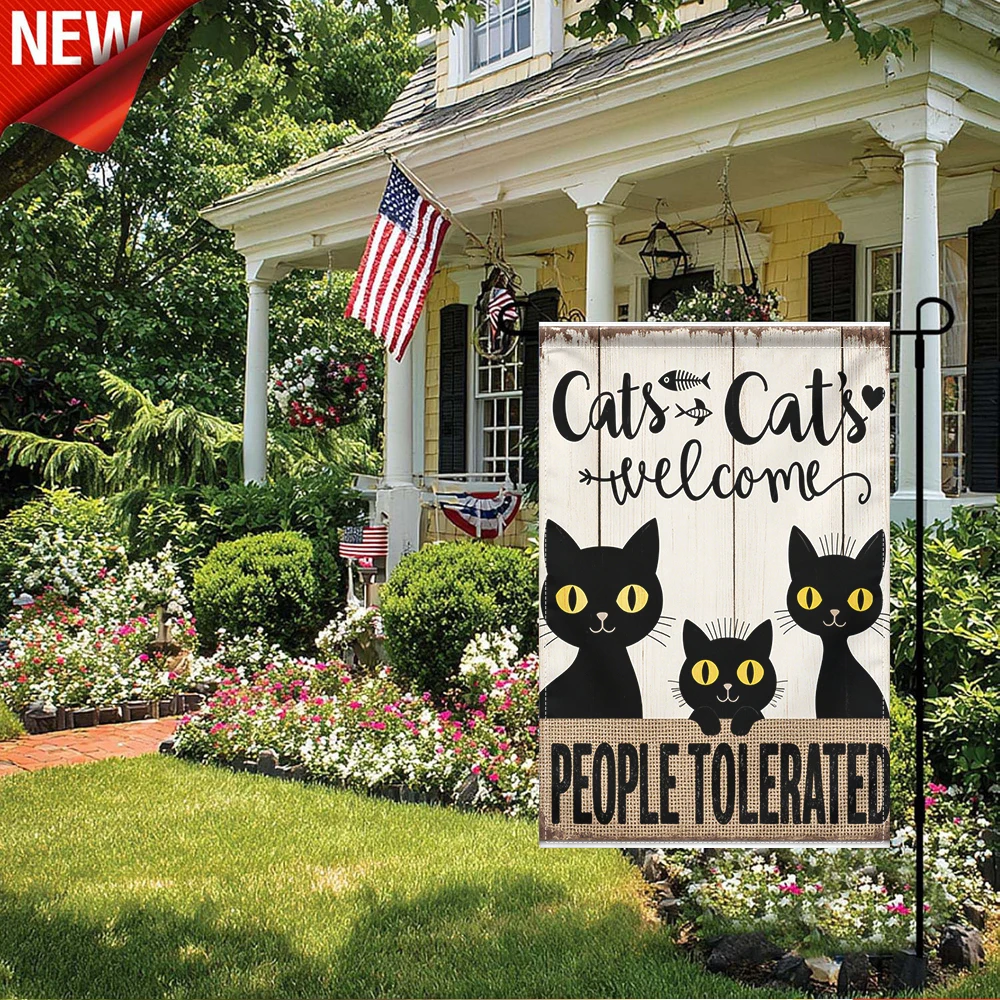 1PC, Cats Welcome People Tolerated Garden Flag, Funny Black Cat Print Outdoor Decorative Flag, Double Sided Rustic Wooden Style Yard Flag, Weather Resistant Pet Lover Garden Banner for Patio Lawn Porch Farmhouse Seasonal Outdoor D
1PC, Cats Welcome People Tolerated Garden Flag, Funny Black Cat Print Outdoor Decorative Flag, Double Sided Rustic Wooden Style Yard Flag, Weather Resistant Pet Lover Garden Banner for Patio Lawn Porch Farmhouse Seasonal Outdoor D