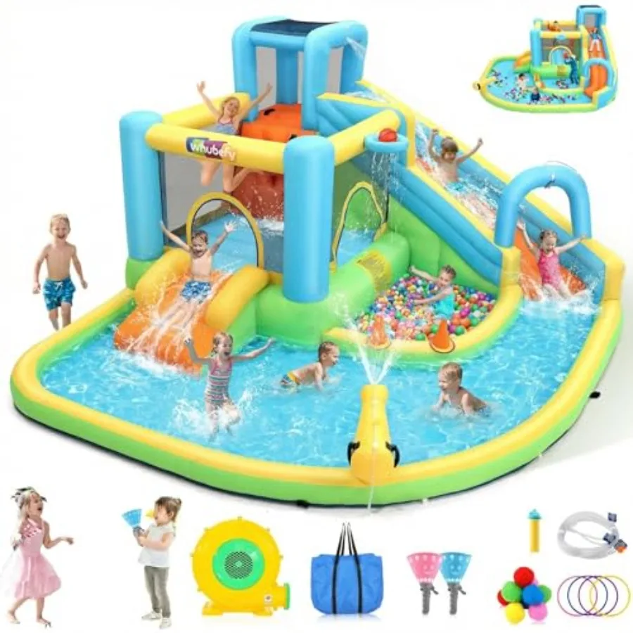 12-in-1 Inflatable Water Slide Bounce House for Big Waterslide Backyard 14.1x12Ft Waterpark with Jump Area/Catch Ball/Toss Ring
12-in-1 Inflatable Water Slide Bounce House for Big Waterslide Backyard 14.1x12Ft Waterpark with Jump Area/Catch Ball/Toss Ring