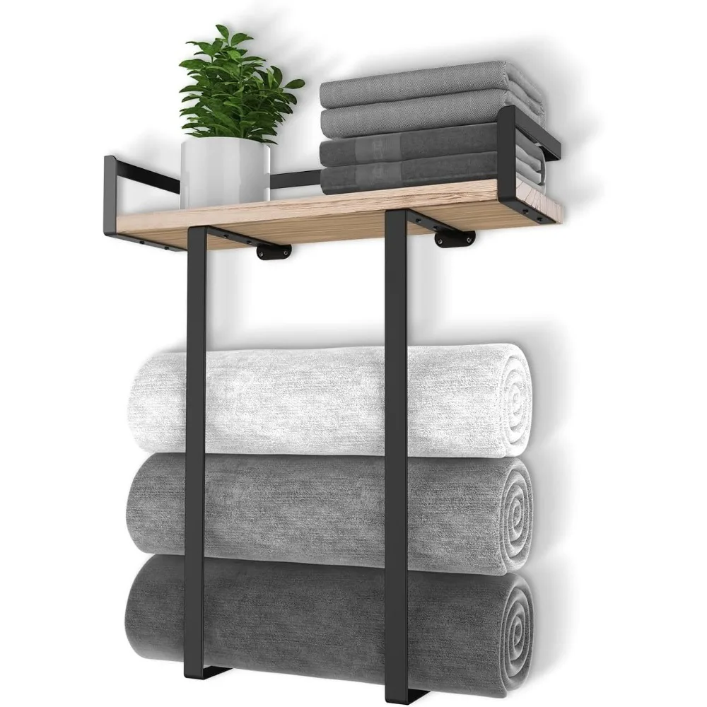 Towel Racks for Bathroom Wall Mounted, Metal Towel Holder with Wooden Shelf for Folding Large Towels, Towel Storage for Small B
Towel Racks for Bathroom Wall Mounted, Metal Towel Holder with Wooden Shelf for Folding Large Towels, Towel Storage for Small B