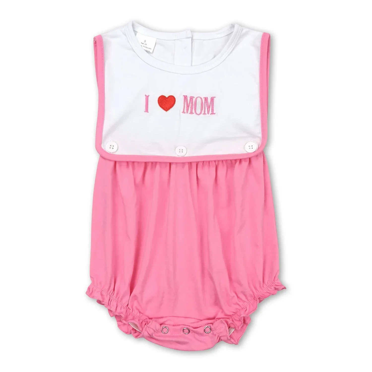 Pink Baby Girls Bib Romper 'I Love Mom' Sleeveless Design for Infants Perfect Mother's Day Gift
Pink Baby Girls Bib Romper 'I Love Mom' Sleeveless Design for Infants Perfect Mother's Day Gift