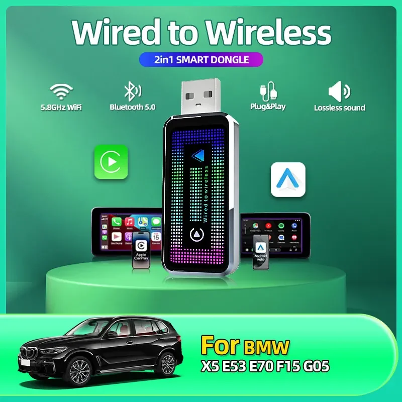 Carplay Wireless Adapter Android Auto 2in 1 Smart Dongle 2025 5G WIFI For iphone Android Phone For BMW X5 E53 E70 F15 G05
Carplay Wireless Adapter Android Auto 2in 1 Smart Dongle 2025 5G WIFI For iphone Android Phone For BMW X5 E53 E70 F15 G05