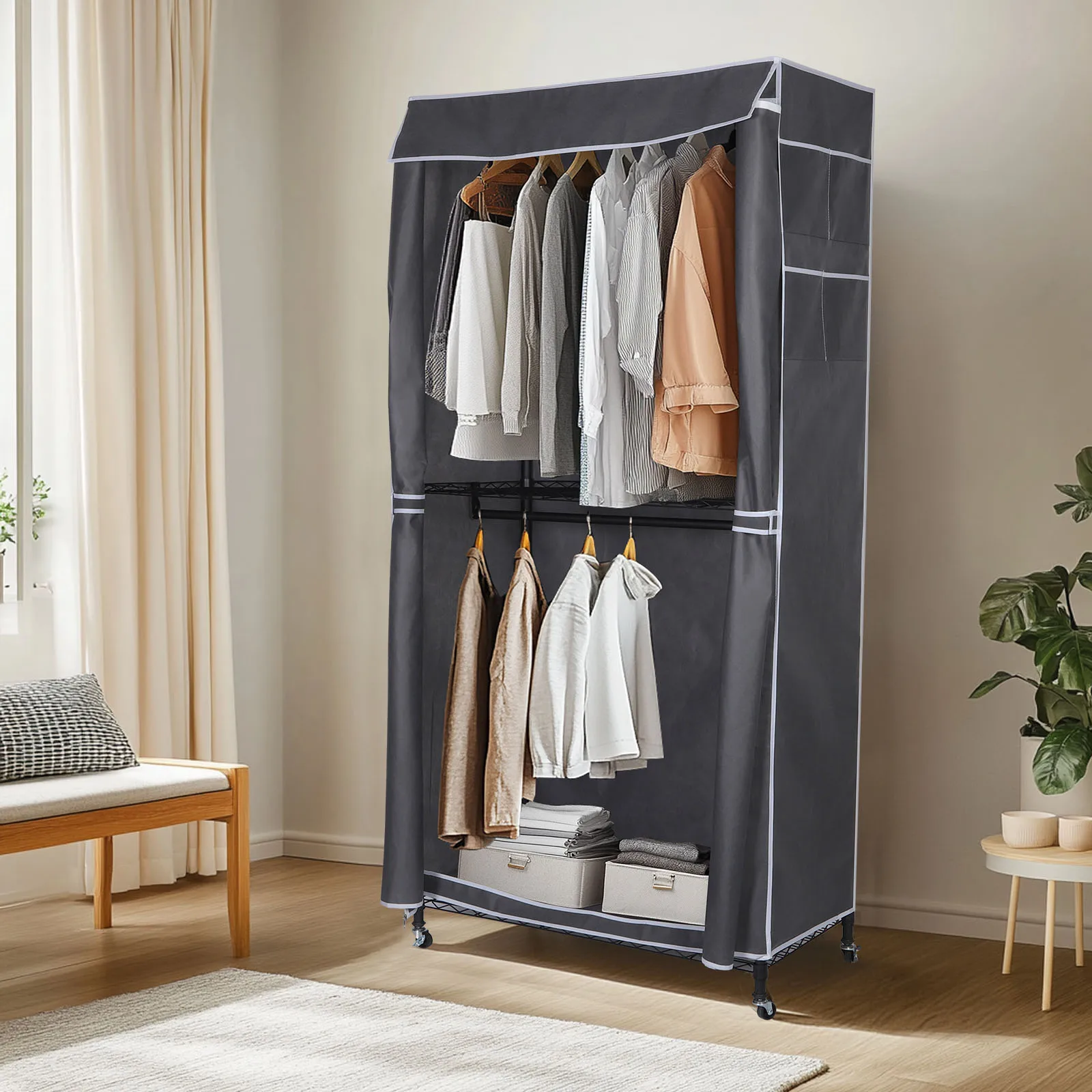 Hanging Rod Clothes Rack with Wheels Multifunctional Heavy Duty Garment Rack with Cover for Hanging Clothes
Hanging Rod Clothes Rack with Wheels Multifunctional Heavy Duty Garment Rack with Cover for Hanging Clothes