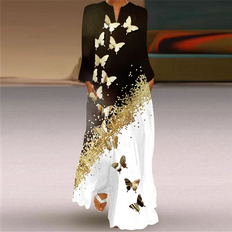 Retro Women's Spring And Autumn Butterfly Fashion Printed Long Dress Elegant Long Sleeved V-neck Pocket Loose Large Swing Dress
Retro Women's Spring And Autumn Butterfly Fashion Printed Long Dress Elegant Long Sleeved V-neck Pocket Loose Large Swing Dress