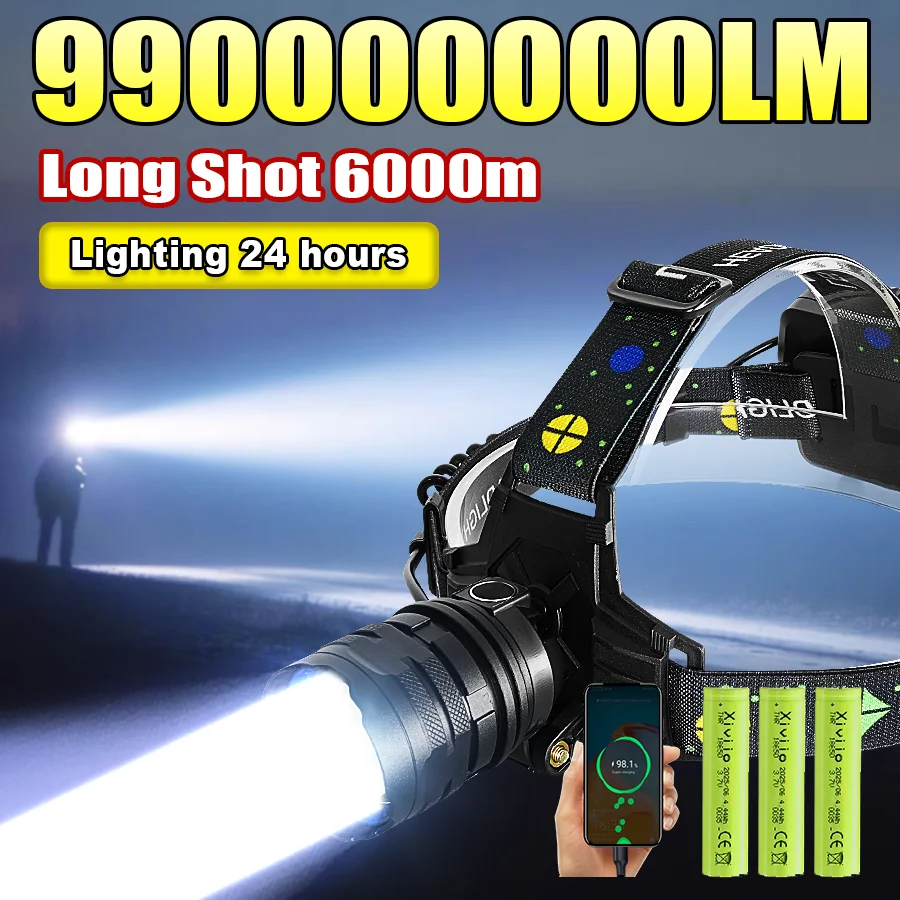 NEW 990000000LM High Power LED Headlight Ultra Bright Head Torch Long Range 6000M Head Flashlight 18650 Camping Fishing Lantern
NEW 990000000LM High Power LED Headlight Ultra Bright Head Torch Long Range 6000M Head Flashlight 18650 Camping Fishing Lantern