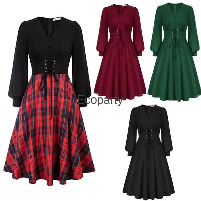 New Women Medieval Gothic Vintage Dress Black V-Neck High Waist Long Sleeved Elegant A-Line Dress Ladies Retro Elegant Vestidos
New Women Medieval Gothic Vintage Dress Black V-Neck High Waist Long Sleeved Elegant A-Line Dress Ladies Retro Elegant Vestidos