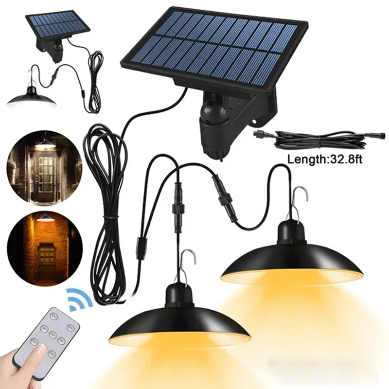 Solar Pendant Light Outdoor Waterproof LED Lamp Double-head Chandelier Decorations with Remote Control for Indoor Shed Barn Room
Solar Pendant Light Outdoor Waterproof LED Lamp Double-head Chandelier Decorations with Remote Control for Indoor Shed Barn Room