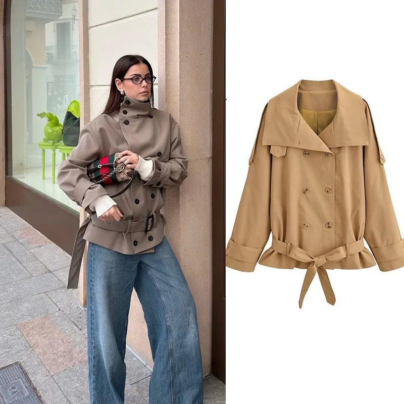 2026 Spring Fashion Women's Khaki Lace-Up Trench Coat Double-Breasted Jacket Women's Long Sleeve New High Street Style Coat
2026 Spring Fashion Women's Khaki Lace-Up Trench Coat Double-Breasted Jacket Women's Long Sleeve New High Street Style Coat