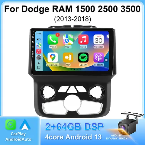 Car Radio For Dodge RAM 1500 2500 3500 2013-2018 Android13 Wireless CarPlay Android Auto Touch Screen GPS Navigation Bluetooth FM HD Backup Camera (2Ram+64Rom)