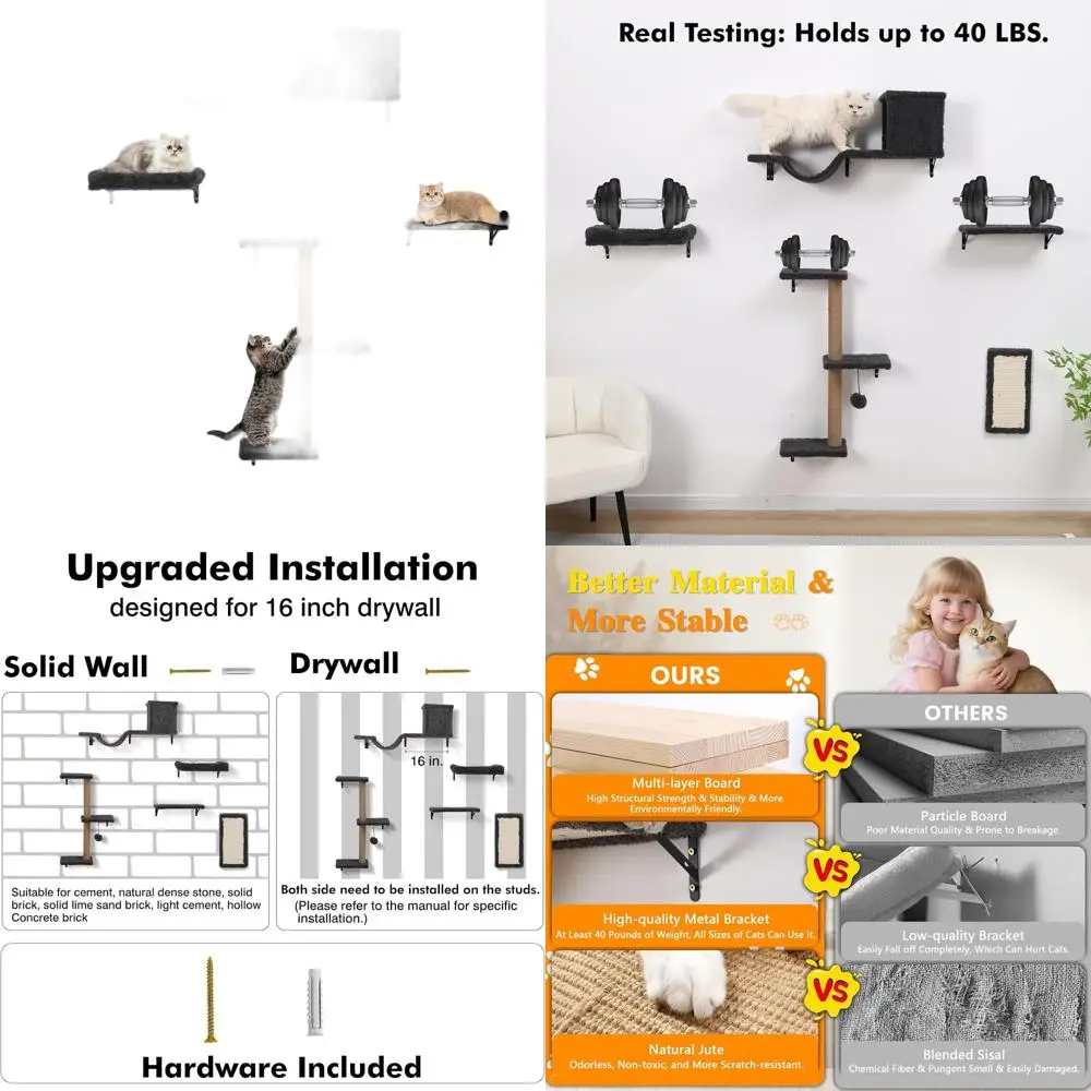 Multi-Level Wall-Mounted Cat Shelves for Indoor Play and Rest - Gray, Natural Wood
Multi-Level Wall-Mounted Cat Shelves for Indoor Play and Rest - Gray, Natural Wood