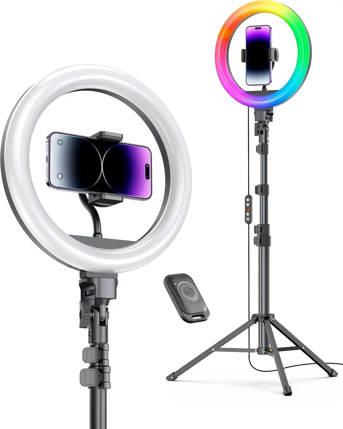 12'' Ring Light with 72'' Tripod, 38 Color Modes, Phone Holders for iPhone/Android/Camera
12'' Ring Light with 72'' Tripod, 38 Color Modes, Phone Holders for iPhone/Android/Camera