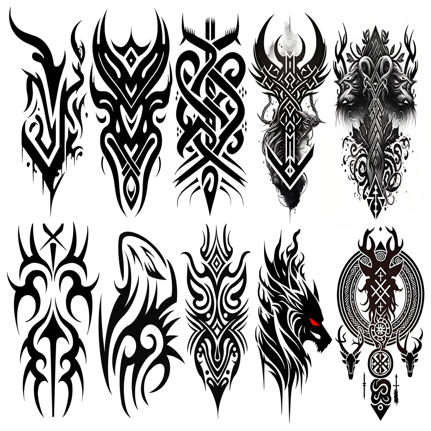 Waterproof Viking Tribal Temporary Tattoos - 10 Sheets, Long Lasting for Men & Women
Waterproof Viking Tribal Temporary Tattoos - 10 Sheets, Long Lasting for Men & Women
