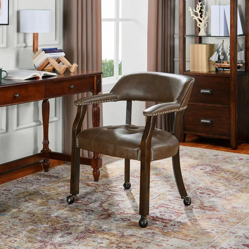 Upholstered Swivel Dining Chairs with Wheels, Solid Wood Legs, Brown, Height 31.5
Upholstered Swivel Dining Chairs with Wheels, Solid Wood Legs, Brown, Height 31.5