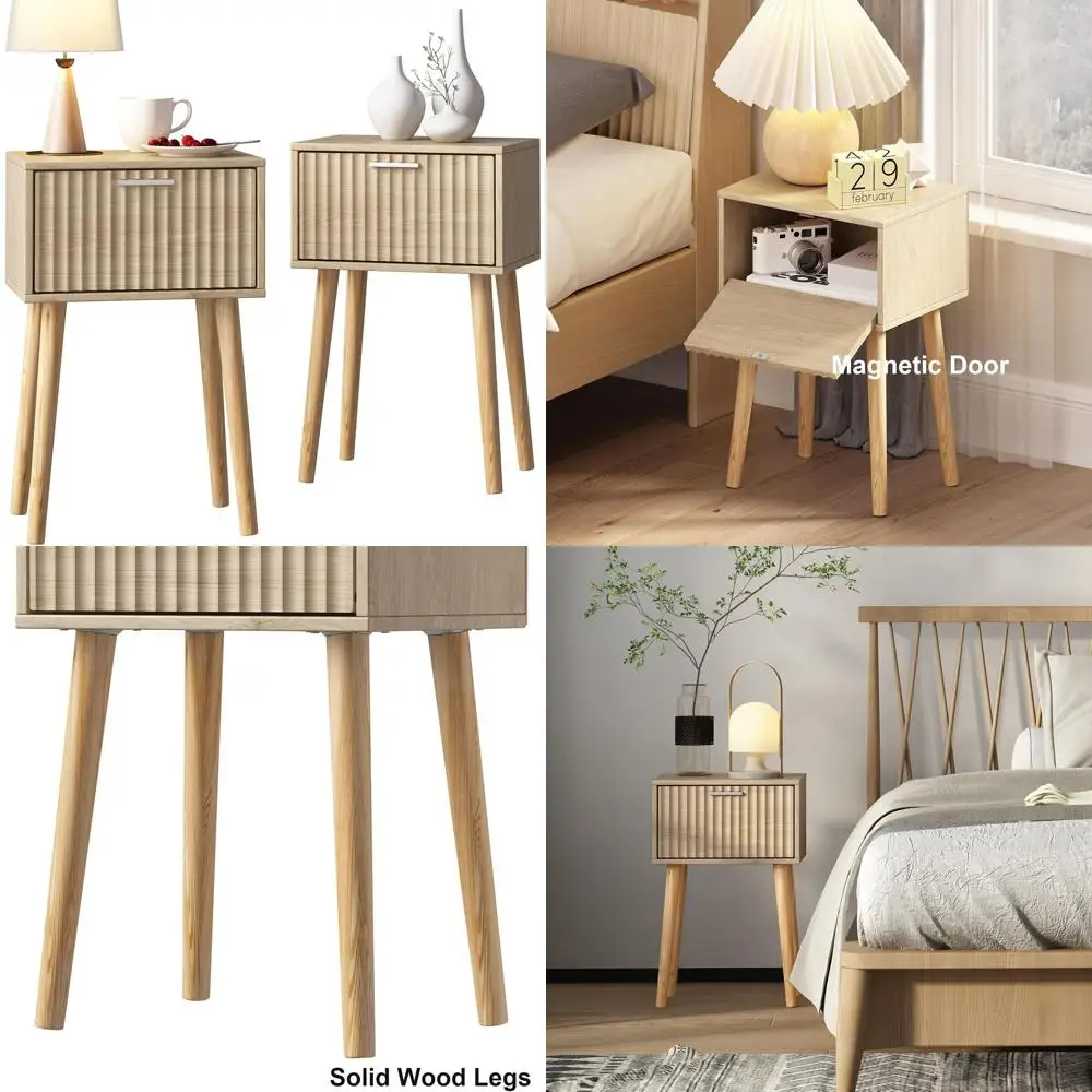 Pair of Modern Bedside Tables, Fluted Door Accent, Solid Wood Legs, Mid-Century Style for Small Spaces (Natural Finish)
Pair of Modern Bedside Tables, Fluted Door Accent, Solid Wood Legs, Mid-Century Style for Small Spaces (Natural Finish)
