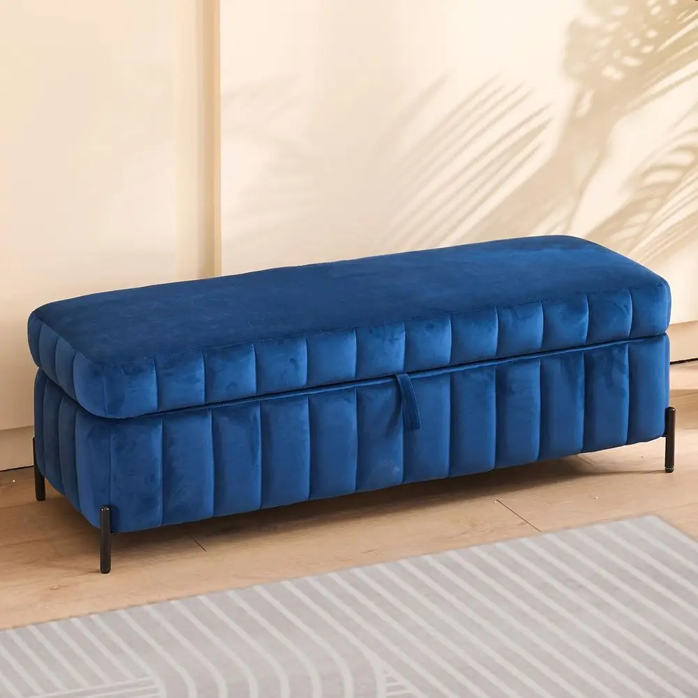 Navy Velvet Storage Ottoman Bench for Bedroom, End of Bed, Entryway, and Living Room
Navy Velvet Storage Ottoman Bench for Bedroom, End of Bed, Entryway, and Living Room
