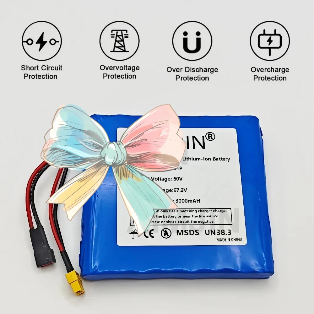 60V Battery 3000mAH 16s1p Lithium battery pack with Bms for Electric Unicycle Battery Scooter Skateboard
60V Battery 3000mAH 16s1p Lithium battery pack with Bms for Electric Unicycle Battery Scooter Skateboard