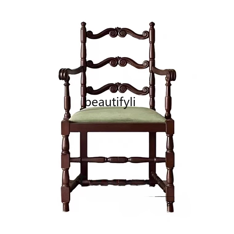 Solid wood carved dining chair North American retro log armrest tea seat B & B, art
Solid wood carved dining chair North American retro log armrest tea seat B & B, art