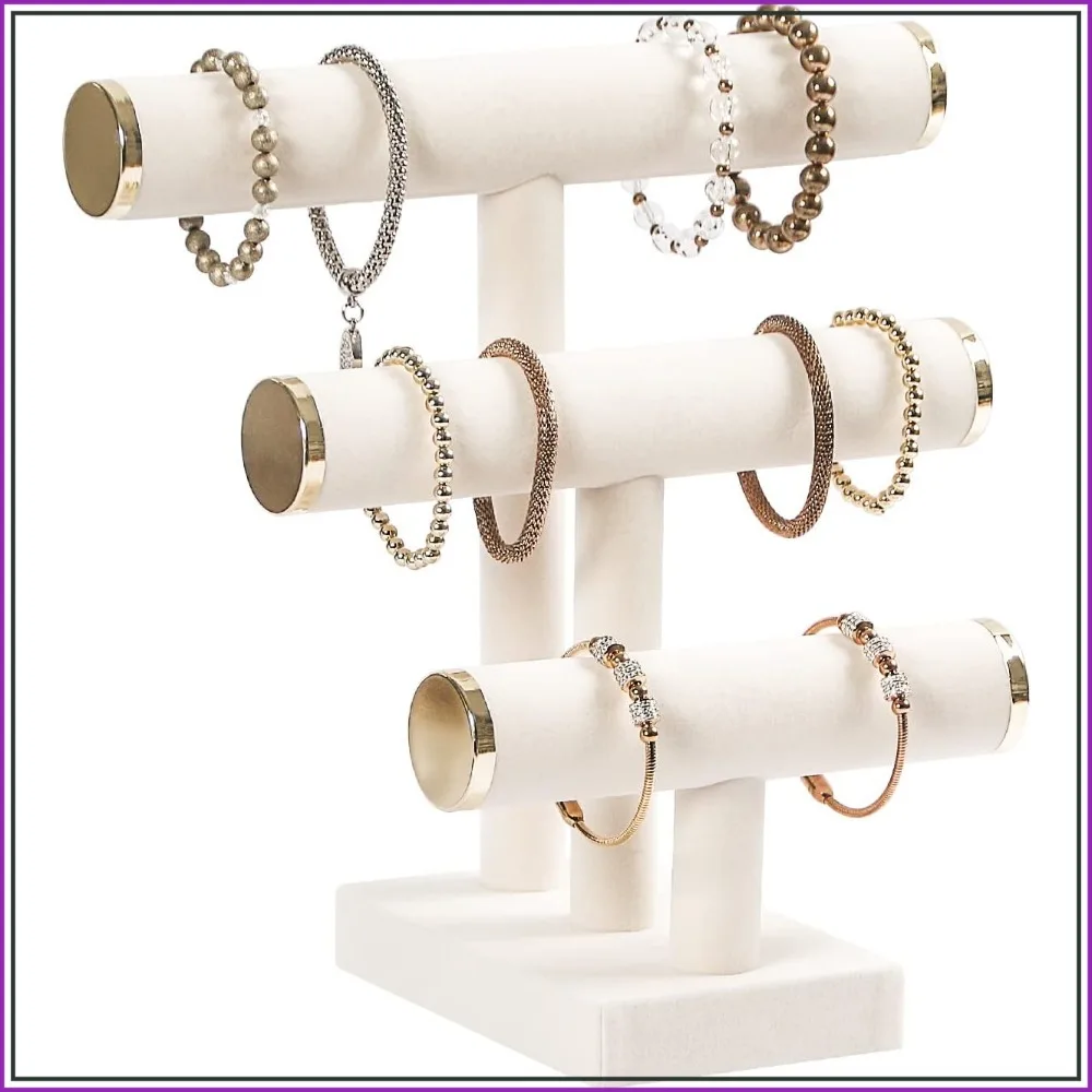 3 Tier Bracelet Holder, Bracelet Display Stand with Metal Cap, Beige White Velvet Jewelry Organizer for Necklace Scrunchies Watches Hair Ties
3 Tier Bracelet Holder, Bracelet Display Stand with Metal Cap, Beige White Velvet Jewelry Organizer for Necklace Scrunchies Watches Hair Ties