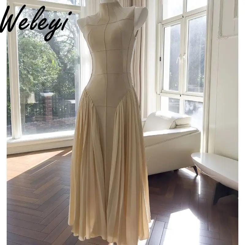 Fashion Simple Sleeveless Beige Mid-length Dress Women's Autumn Luxury Temperament Small Stand Collar Slim High Waist Dresses
Fashion Simple Sleeveless Beige Mid-length Dress Women's Autumn Luxury Temperament Small Stand Collar Slim High Waist Dresses
