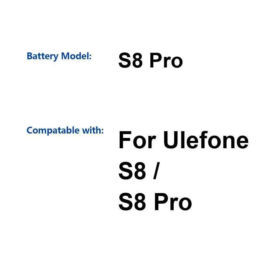Аккумулятор мобильного телефона для Ulefone S8 Pro 3000 мАч, надежный блок питания, легкий вес 
Аккумулятор мобильного телефона для Ulefone S8 Pro 3000 мАч, надежный блок питания, легкий вес