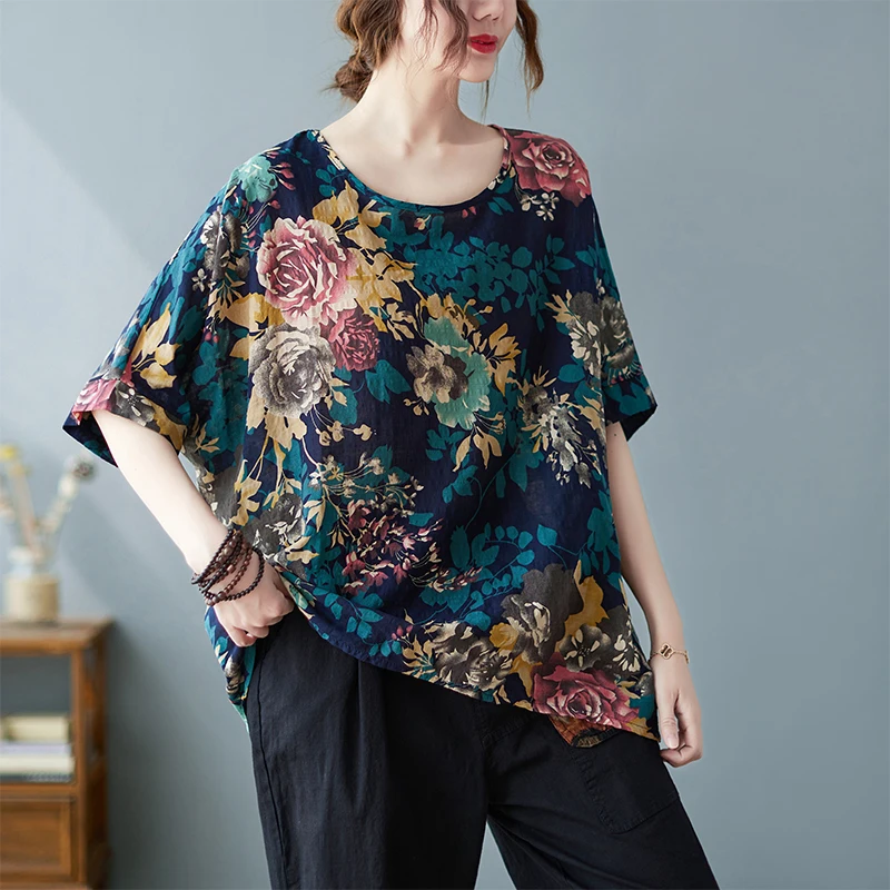 Loose Cotton Linen ort Sve irt round Ne Printed T-irt Women Overhead Top Ethnic Sle Floral Pattern Commute Sle
Loose Cotton Linen ort Sve irt round Ne Printed T-irt Women Overhead Top Ethnic Sle Floral Pattern Commute Sle