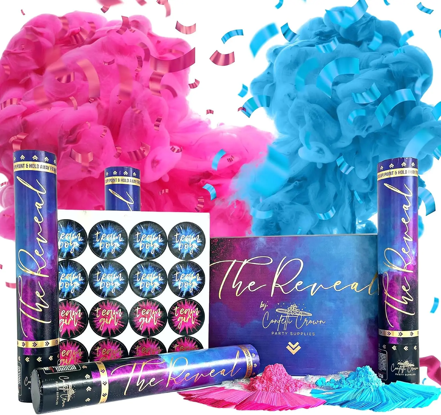 Confetti Crown Baby Gender Reveal Confetti Powder Cannon 12" Pack of 4 (2 Pink & 2 Blue) Biodegradable
Confetti Crown Baby Gender Reveal Confetti Powder Cannon 12" Pack of 4 (2 Pink & 2 Blue) Biodegradable