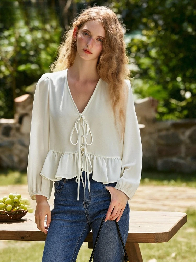 OLrain французская шифоновая блузка для женщин, рубашки с v-образным вырезом и рукавами-фонариками, осень 2022, однотонные элегантные топы, женская одежда M57QX000102 
OLrain французская шифоновая блузка для женщин, рубашки с v-образным вырезом и рукавами-фонариками, осень 2022, однотонные элегантные топы, женская одежда M57QX000102