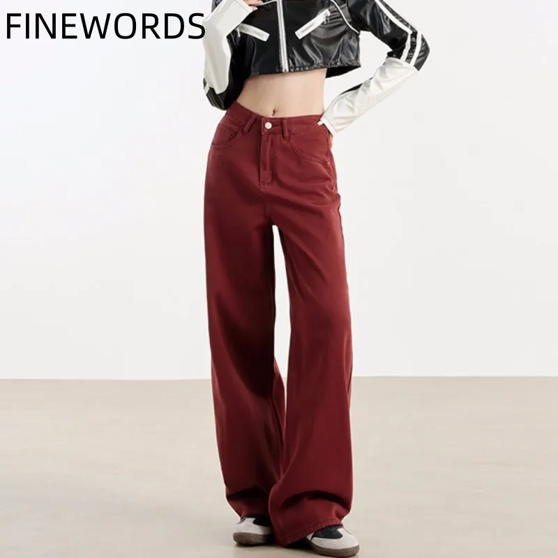 FINEWORDS Vintage Wide Leg Wine Red Jeans Women High Waist Baggy Jeans Korean Casual Streetwear Full Length Harajuku Jeans
FINEWORDS Vintage Wide Leg Wine Red Jeans Women High Waist Baggy Jeans Korean Casual Streetwear Full Length Harajuku Jeans