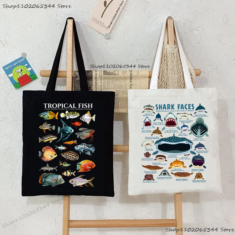 Shark And Tropical Fish Print Canvas Tote Bags Marine Animals Vintage Shoulder Bag For Ocean Lover Women's Cute Shark Handbag
Shark And Tropical Fish Print Canvas Tote Bags Marine Animals Vintage Shoulder Bag For Ocean Lover Women's Cute Shark Handbag