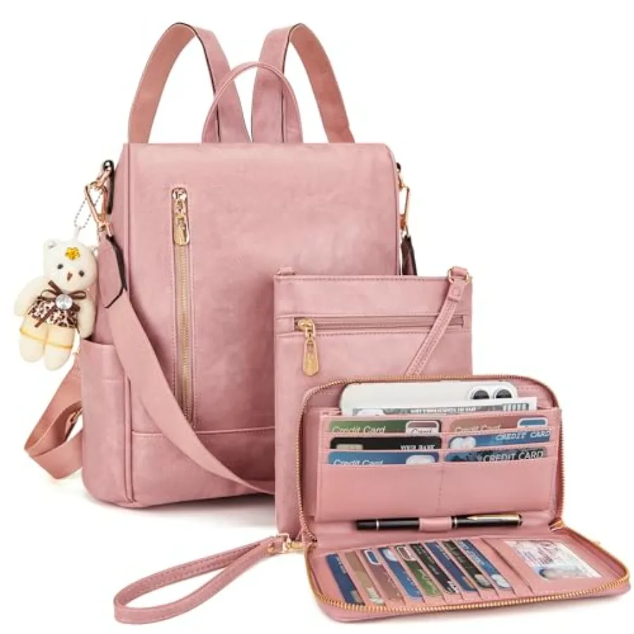 Women Fashion Backpack Purse Anti-Theft Leather Shoulder Bag Travel Multi Pockets Handbag Wallet Set 3pcs
Women Fashion Backpack Purse Anti-Theft Leather Shoulder Bag Travel Multi Pockets Handbag Wallet Set 3pcs