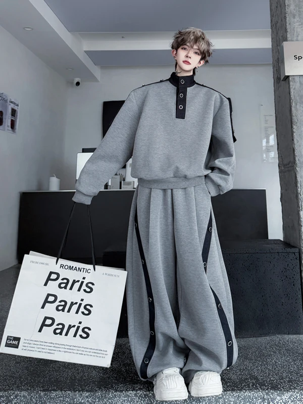 Fall Faion Men's Spor Denim Patchwork Sweatirt with Stand Collar Over-The-Head Design And Wide Leg Pants Set
Fall Faion Men's Spor Denim Patchwork Sweatirt with Stand Collar Over-The-Head Design And Wide Leg Pants Set