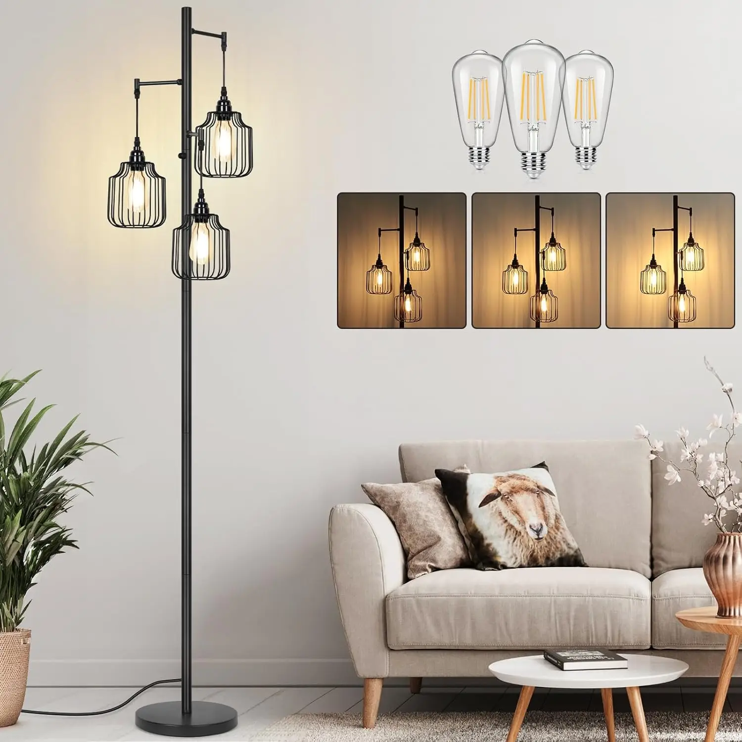 Dimmable Floor Lamp With 3 X 800Lm Led Edison Bulbs,Tall Standing Lamp For Living Room,Farmhouse Black Corner Floor Lamp,Bright
Dimmable Floor Lamp With 3 X 800Lm Led Edison Bulbs,Tall Standing Lamp For Living Room,Farmhouse Black Corner Floor Lamp,Bright