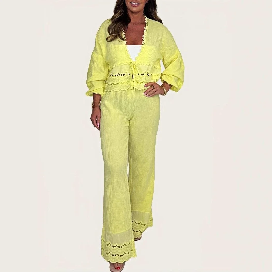 Casual Cotton Linen Decorative Lace Set Summer Women's Shirt Pants Two Piece Set Fashionable Commute Style Winter Collection
Casual Cotton Linen Decorative Lace Set Summer Women's Shirt Pants Two Piece Set Fashionable Commute Style Winter Collection