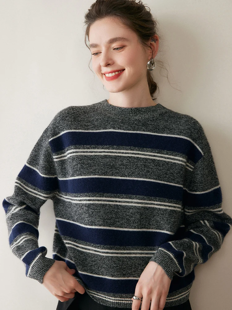 MEETCC Women 100% Cashmere Pullover O Neck Striped Sweater Autumn Winter 100% Cashmere Chic Color Contrast Jumper Knitwear Tops
MEETCC Women 100% Cashmere Pullover O Neck Striped Sweater Autumn Winter 100% Cashmere Chic Color Contrast Jumper Knitwear Tops