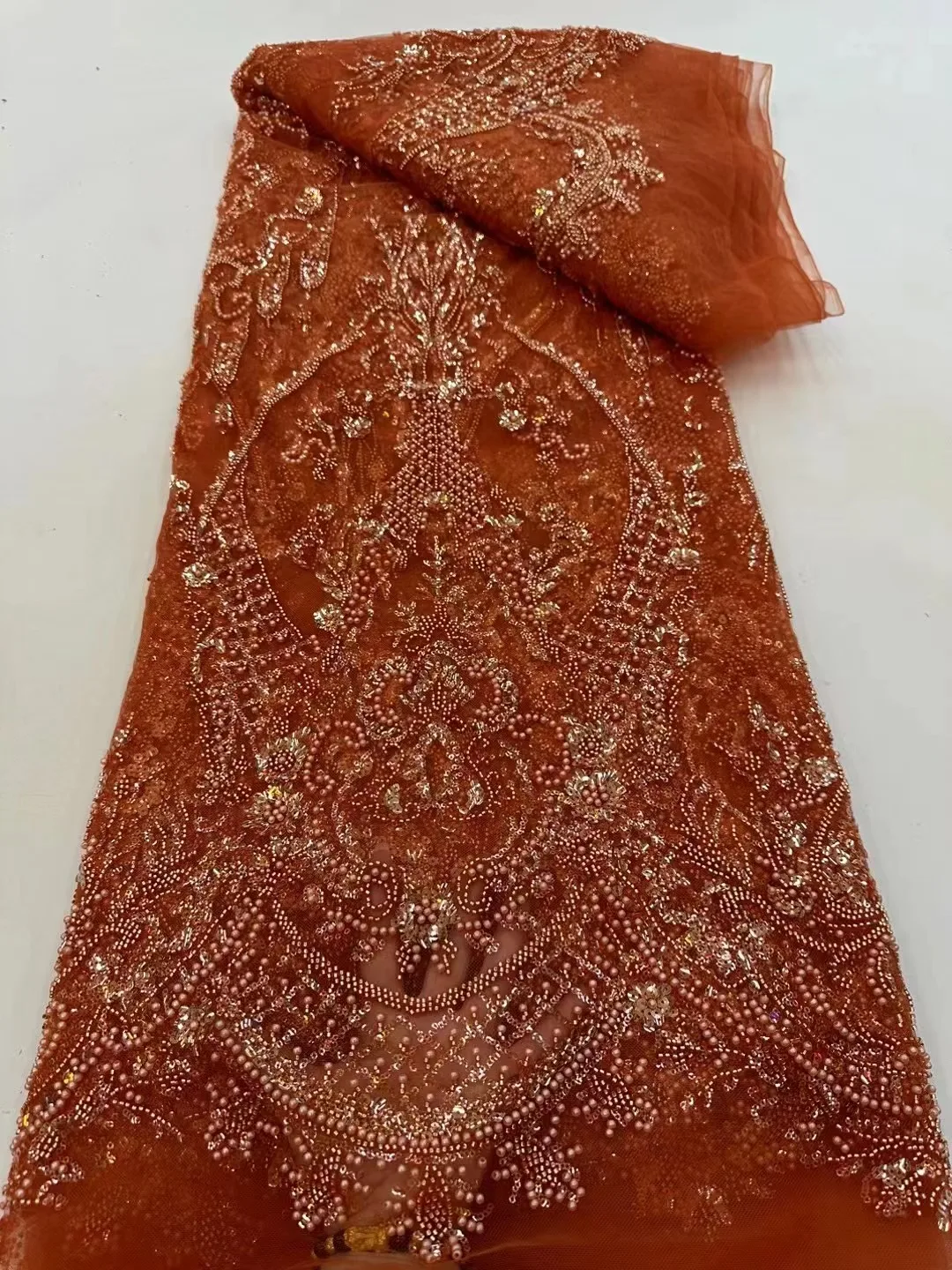 Orange Beaded African Embroidery Tulle Lace Fabric 2023 High Quality French Net Lace Fabric With Sequins Sewing Materials Dress
Orange Beaded African Embroidery Tulle Lace Fabric 2023 High Quality French Net Lace Fabric With Sequins Sewing Materials Dress