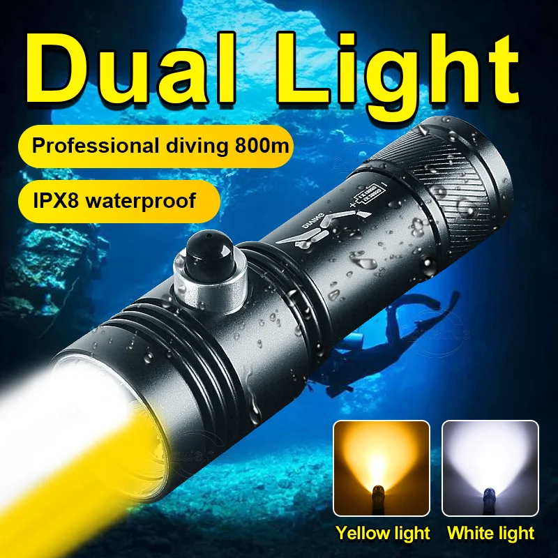 Dual Light High Power LED Scuba Diving Flashlight Professional IPX8 Highest Ultra Powerful Flashlight Underwater Fishing Lantern
Dual Light High Power LED Scuba Diving Flashlight Professional IPX8 Highest Ultra Powerful Flashlight Underwater Fishing Lantern