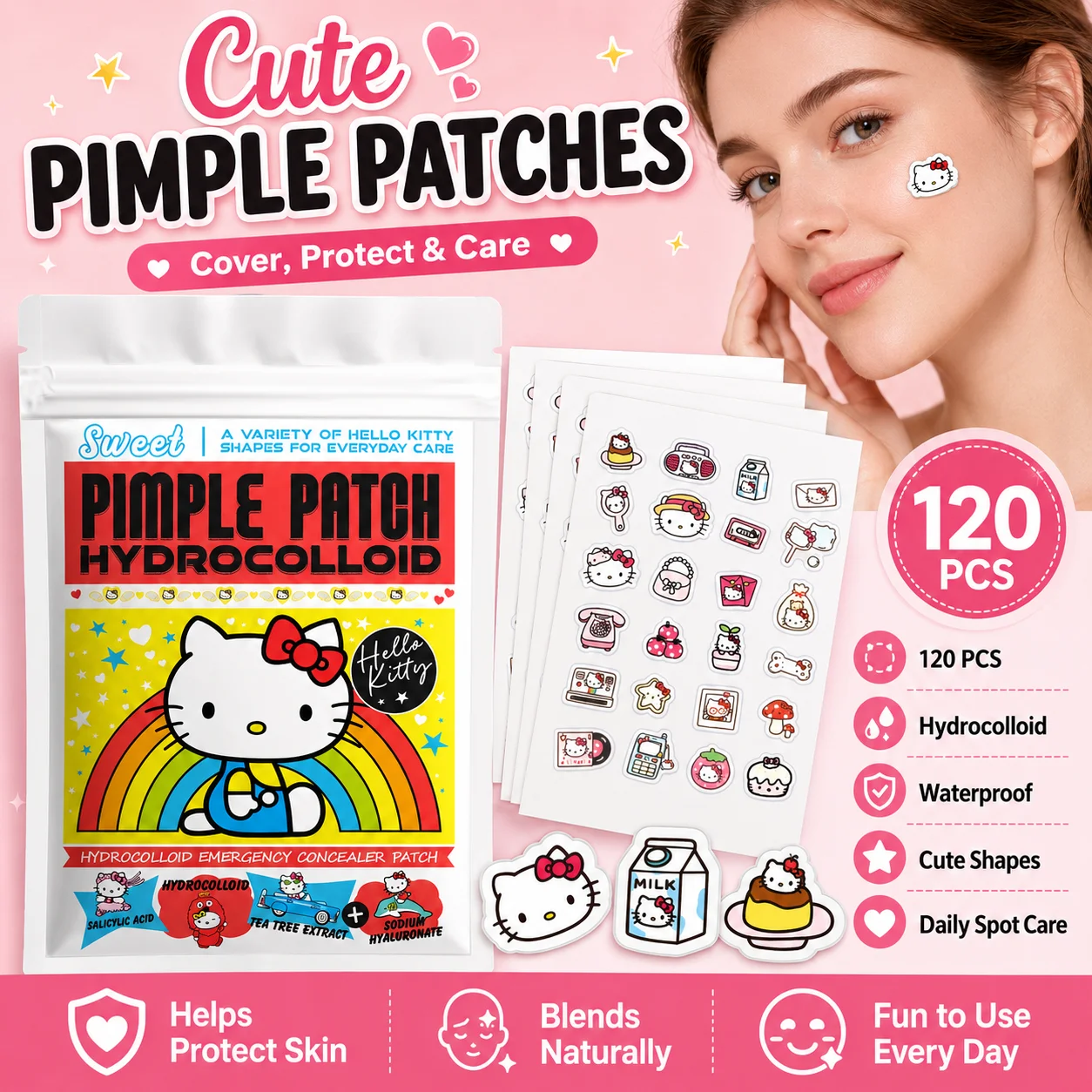120PCS hello kitty Acne patches, facial acne patches, hydrogel acne removal patches, concealer
120PCS hello kitty Acne patches, facial acne patches, hydrogel acne removal patches, concealer