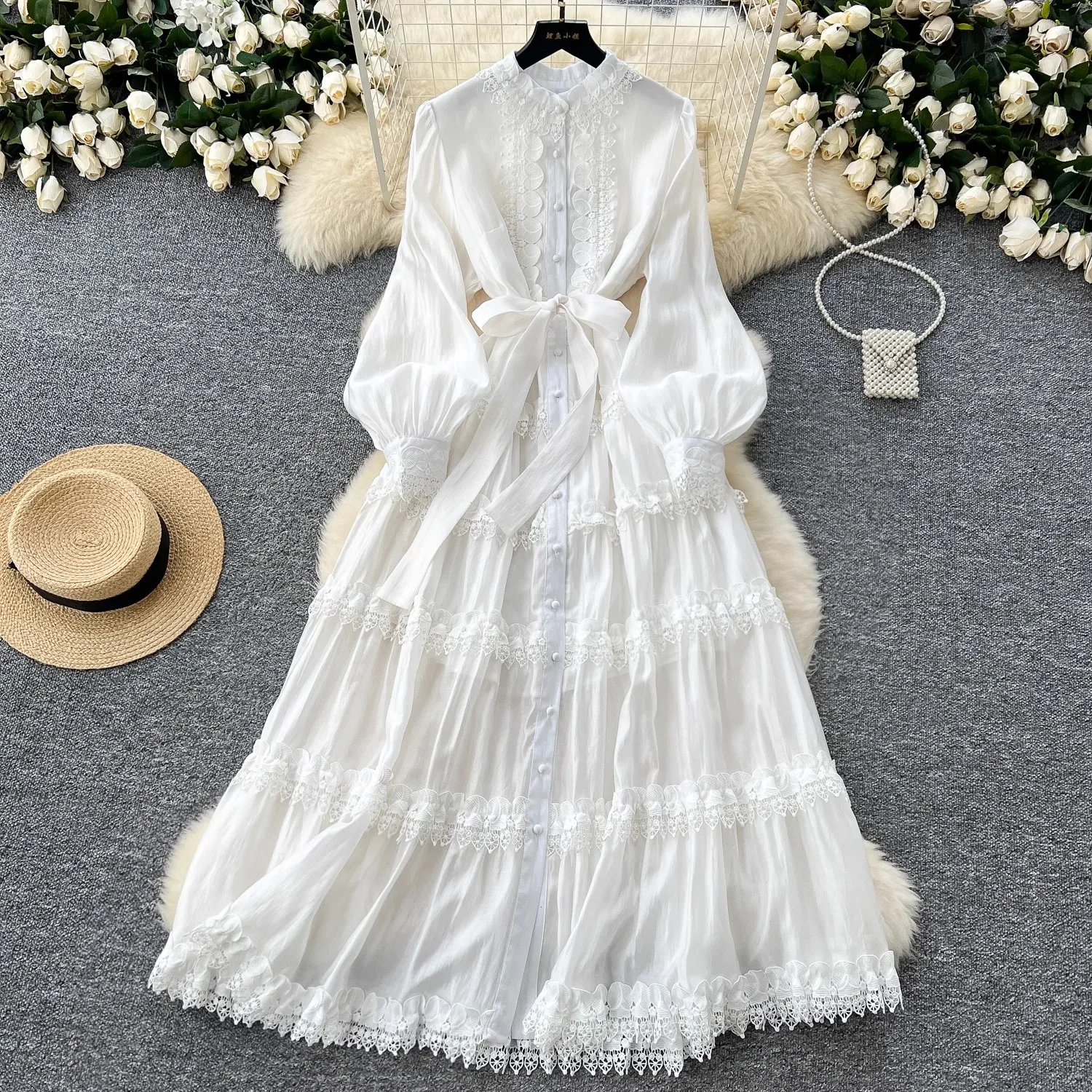 Summer Autumn Holiday Long Lantern Sleeve Embroidery Prom Dress Women Patchwork Lace Trims Lace Up Belt A Line Vestidos Party
Summer Autumn Holiday Long Lantern Sleeve Embroidery Prom Dress Women Patchwork Lace Trims Lace Up Belt A Line Vestidos Party