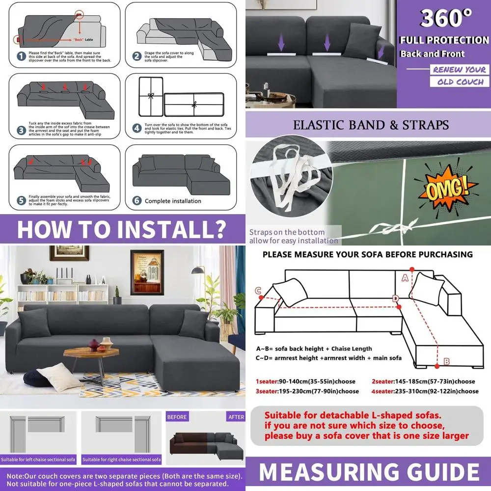 High Stretch 2-Piece L-Shape Sofa Cover with Pillowcases, Corner Slipcovers for 3+3 Seats, Gray
High Stretch 2-Piece L-Shape Sofa Cover with Pillowcases, Corner Slipcovers for 3+3 Seats, Gray