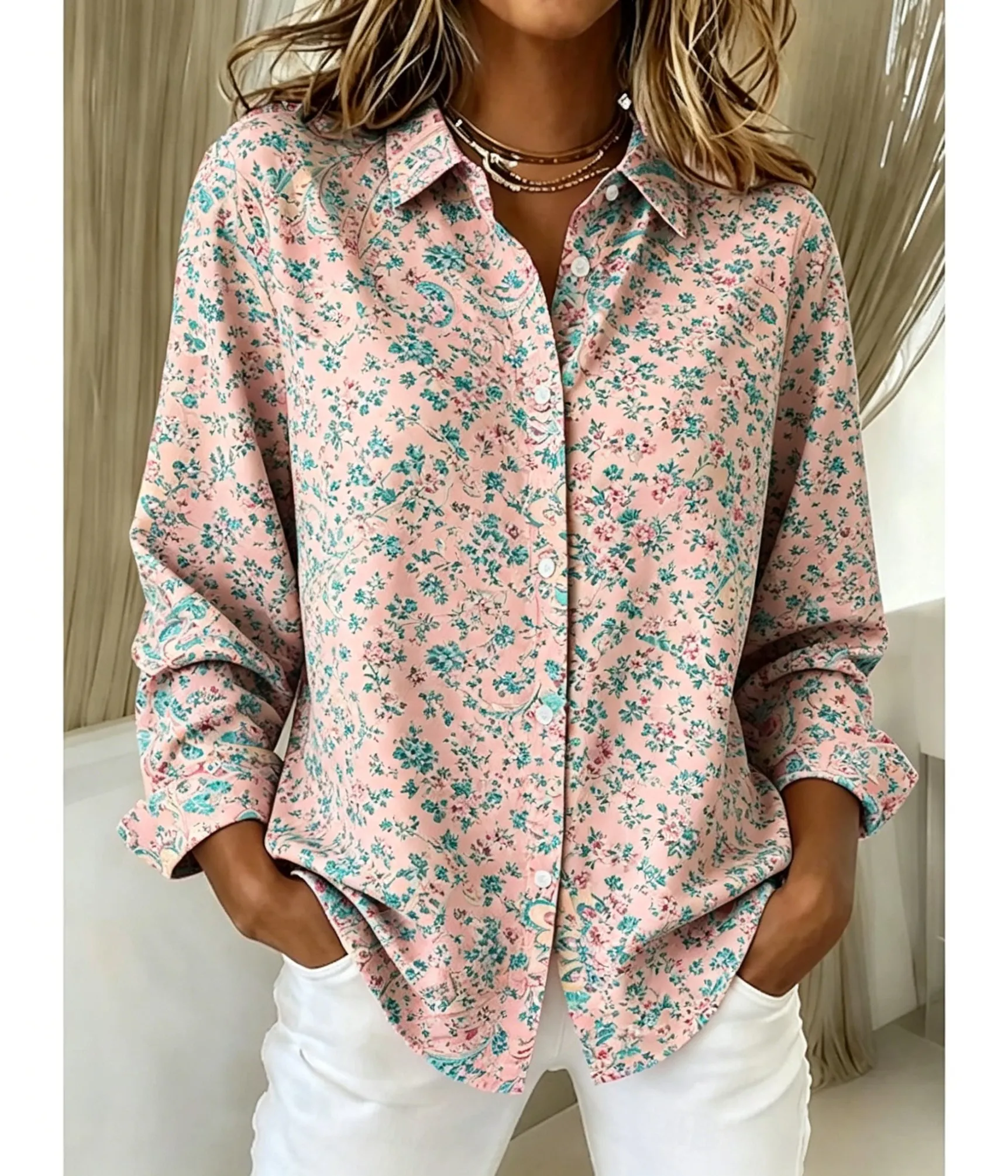 Women's Long Sleeve Ditsy Floral Paisley Print Button Down Casual Daily Blouse Tops in Pink for Spring Summer
Women's Long Sleeve Ditsy Floral Paisley Print Button Down Casual Daily Blouse Tops in Pink for Spring Summer