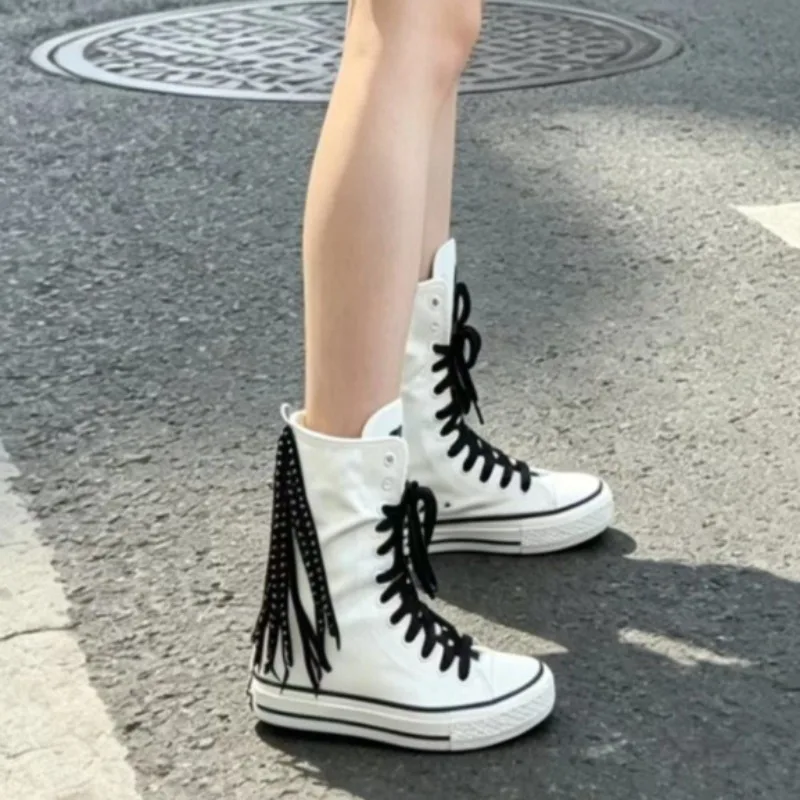 Women's Tassel High Top Canvas Shoes Inner Height Increasing Casual Woman's Sneakers Fashion Side Zipper Short Boots Botas Mujer
Women's Tassel High Top Canvas Shoes Inner Height Increasing Casual Woman's Sneakers Fashion Side Zipper Short Boots Botas Mujer
